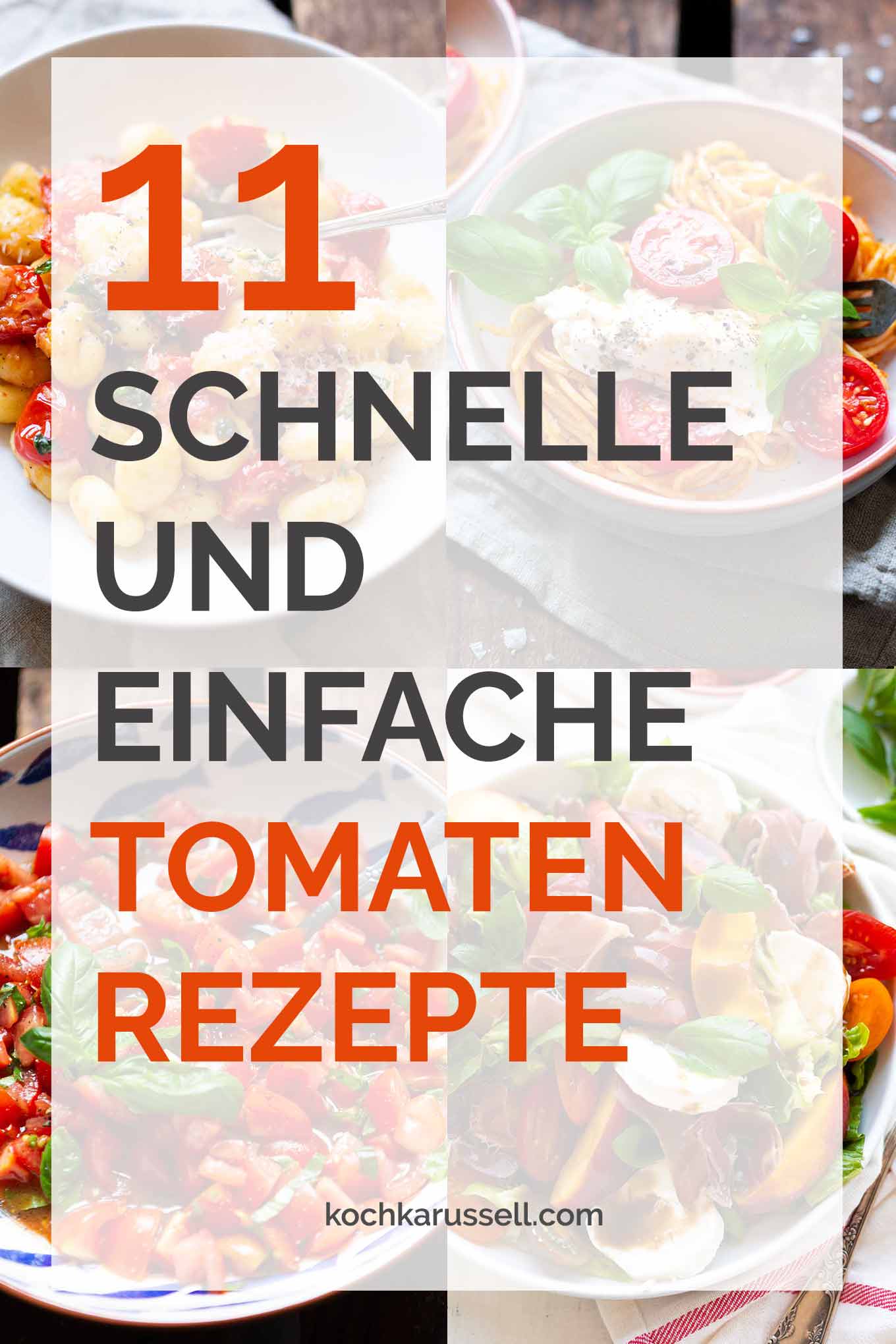 11 schnelle und einfache Tomatenrezepte warten auf euch. Die Tomatensaison ist im vollen Gange und im Kochkarussell findet ihr nun schnelle und leckere Rezeptideen, um eure selbstgeernteten Tomaten lecker zu verarbeiten. Denn jetzt schmecken Tomaten einfach am allerbesten! Kochkarussell - Foodblog für schnelle und einfache Feierabendküche