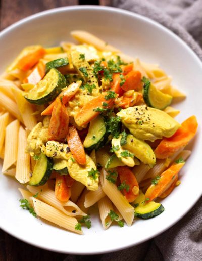 Nudeln mit Hähnchen-Kokos-Sauce 1