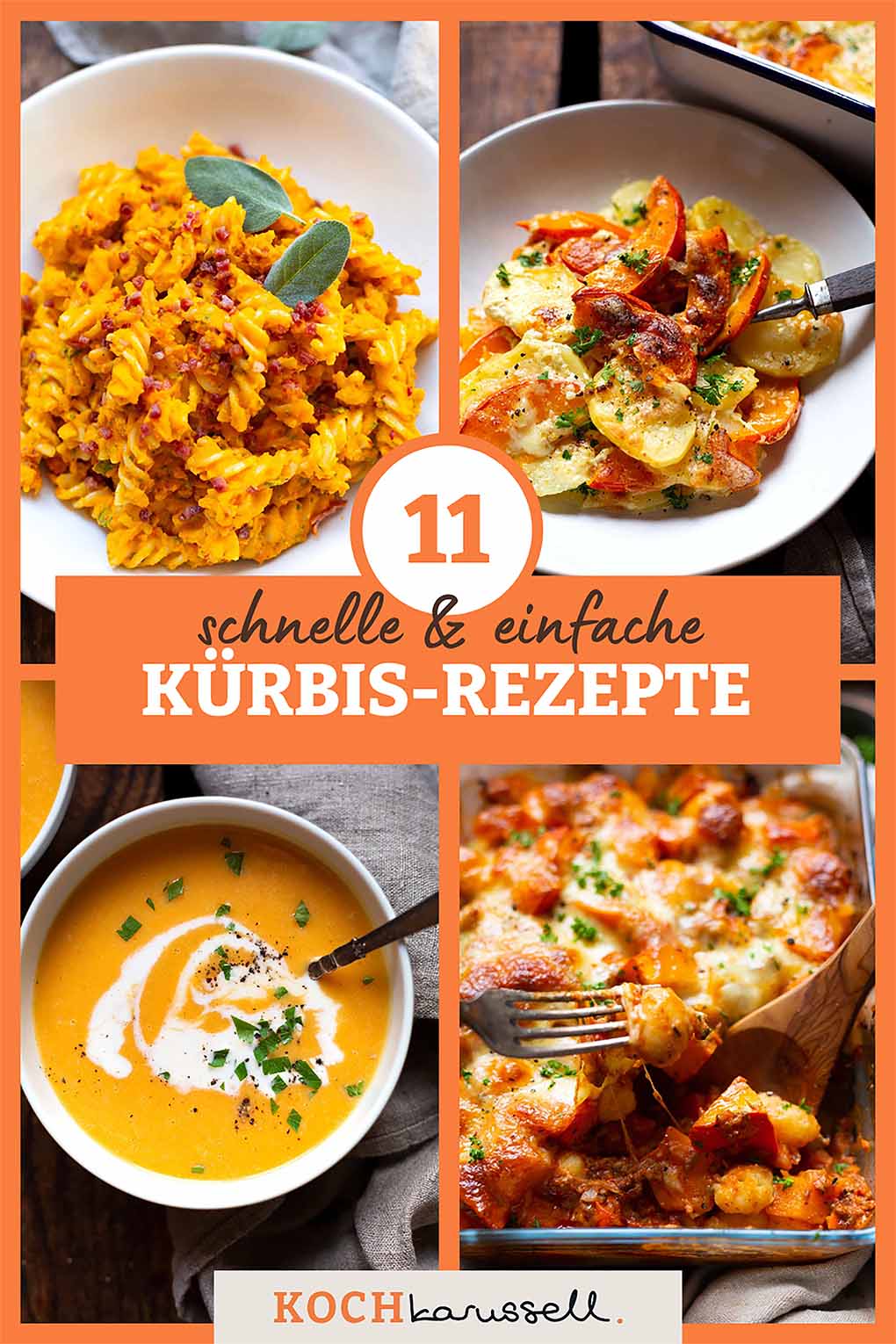 11 schnelle und einfache Kürbis-Rezepte passend zum Star der Herbstsaison. Leckere Rezepte rund um den Kürbis, ob fürs schnelle Mittagessen, gesundes Frühstück oder herzhaftes Abendessen. Kochkarussell - dein Foodblog für schnelle und einfache Feierabendküche. 
