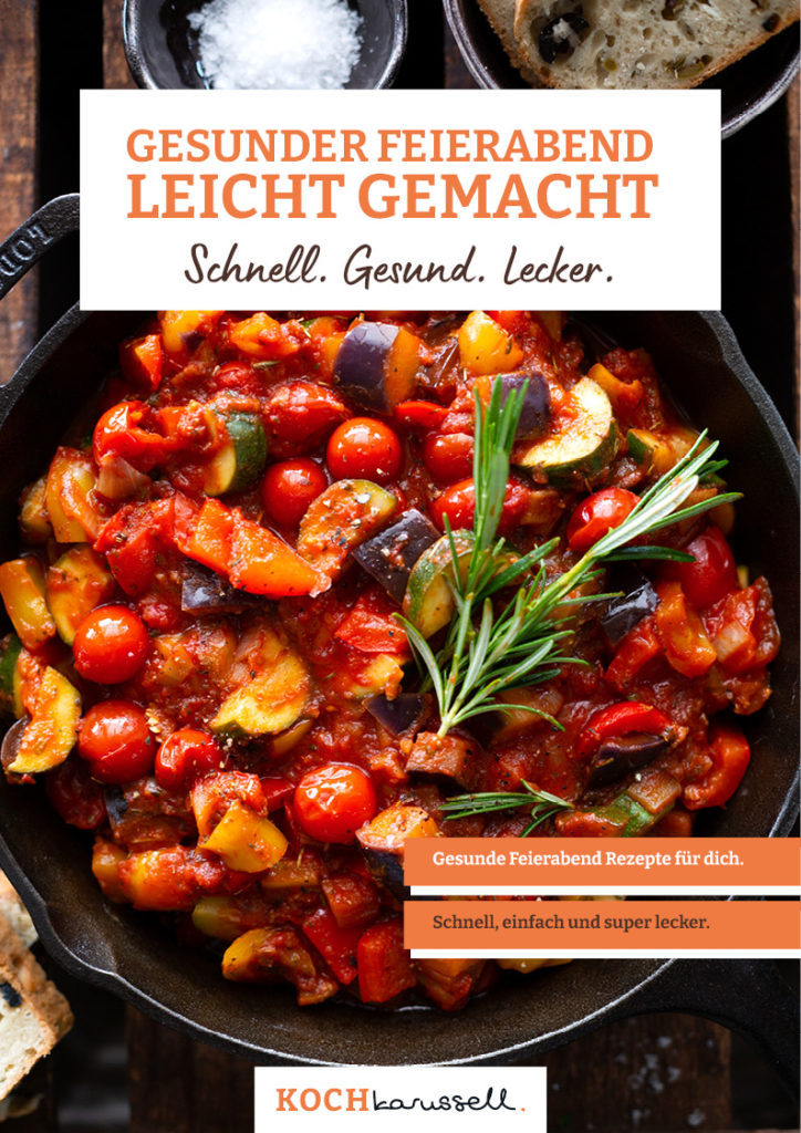 Gesunder Feierabend leicht gemacht. Das neue eBook aus dem Kochkarussell ist da. Es warten 35 schnelle, leichte und super leckere Rezepte darauf, deinen gesunden Feierabend zu vereinfachen. Alle Rezepte sind vegan oder vegetarisch kochbar.